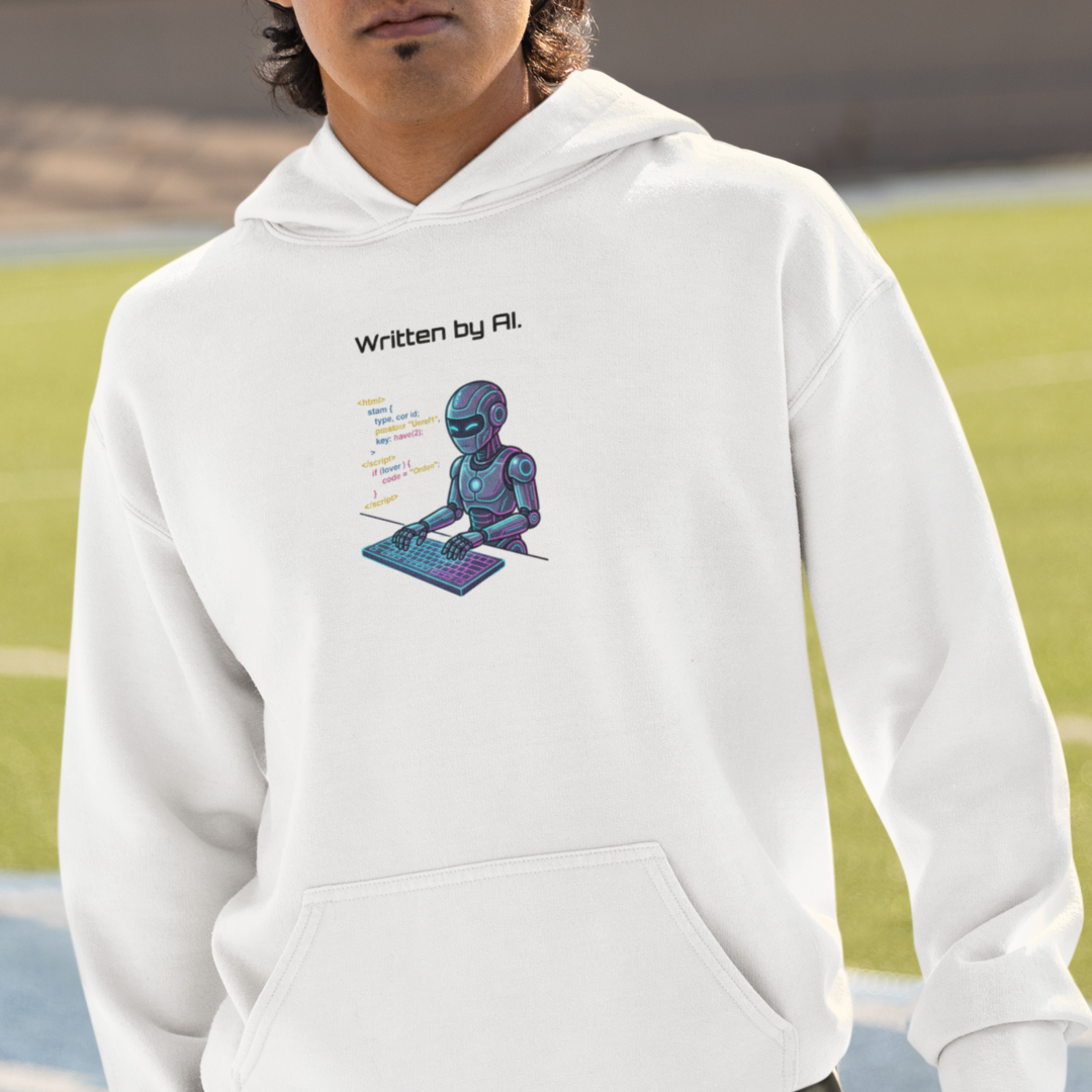 Alien Coder Hoodie - "Written by AI" Graphic Sweatshirt