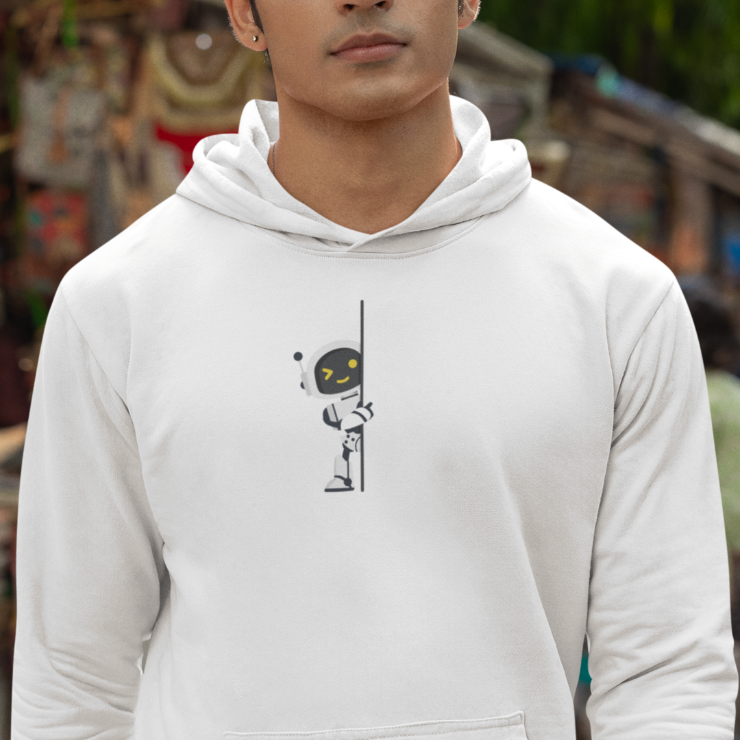 Astronaut Peeking Hoodie — Cute Minimal Space Graphic Sweatshirt